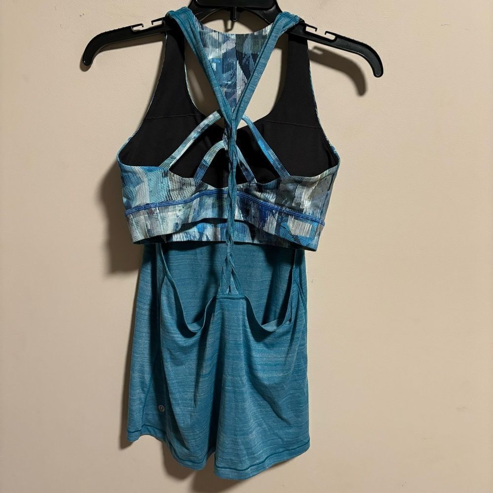 Lululemon Twist & Toil Tank Heathered Teal Blue / Sun Dazed Multi Blue- Size 8